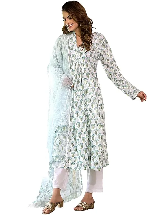 rayon printed anarkali kurta and pant with dupatta set rayon printed anarkali kurta and pant with dupatta set