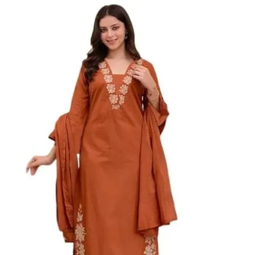 home page klosia women solid embroidery kurta and pant set with dupatta